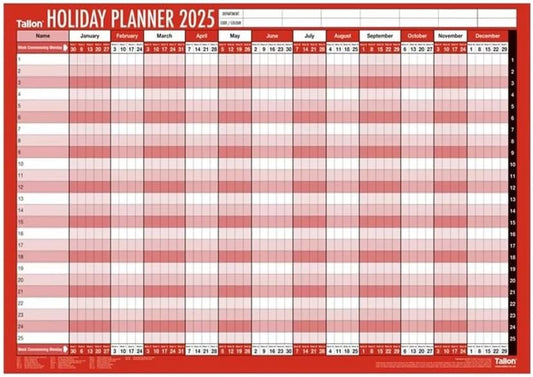 Bulk Staff Holiday Planner | 2025 Wall Planner | Office Stationery | Work Planner | Wholesale Calendars | UK Stock